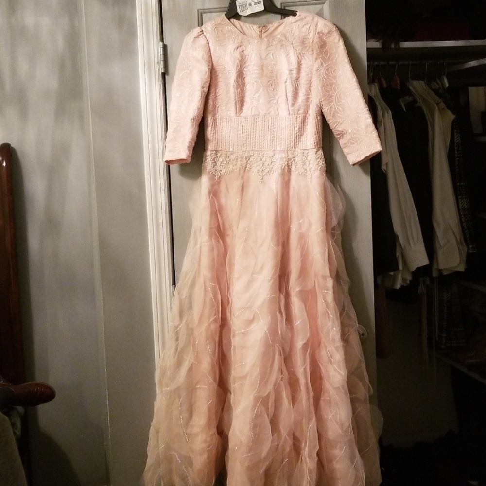 Pink toole gown with beads